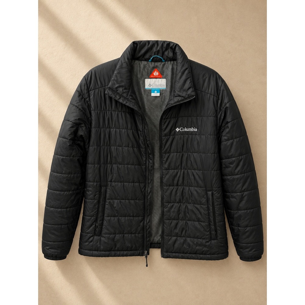 Columbia Mens Puffer Jacket XL Black Omni-Heat Lightweight Quilted Zip Up